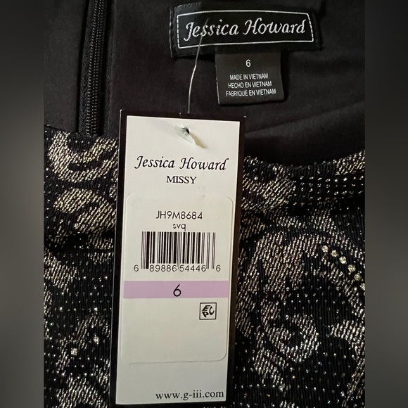 Jessica Howard Stretch Knit Silver Lurex Damask Design dress S/M - Picture 8 of 8